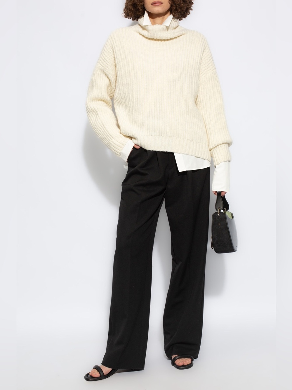 Women’s Anine Bing Elegant Black Pleated Wool Dress Pants